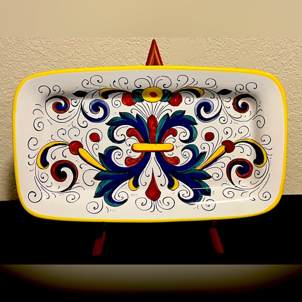 Deruta Italian Pottery Raffaellesco Serving Tray. Handpainted XXL Tray 18x10